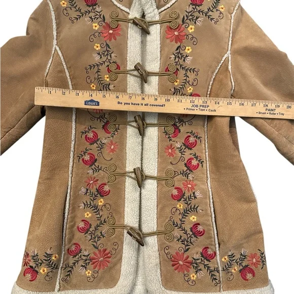 St. John's Bay Vintage Penny Lane coat, suede, tan, Embroidered Boho Jacket - Picture 7 of 12